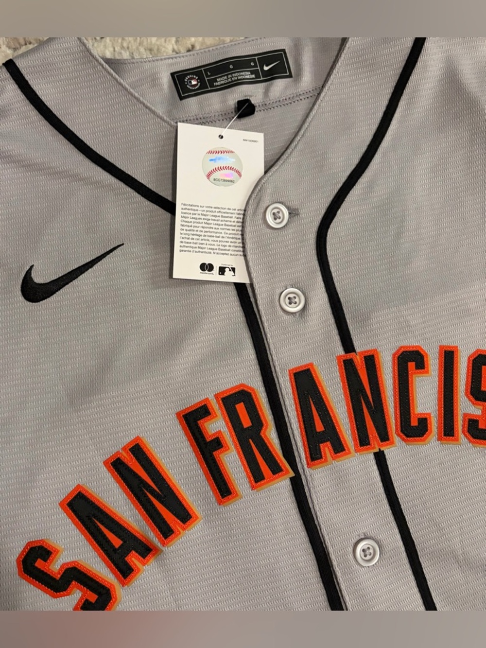Nike San Francisco Giants Gray Buster Posey #28 Baseball MLB Jersey Men's Size L - Picture 5 of 9